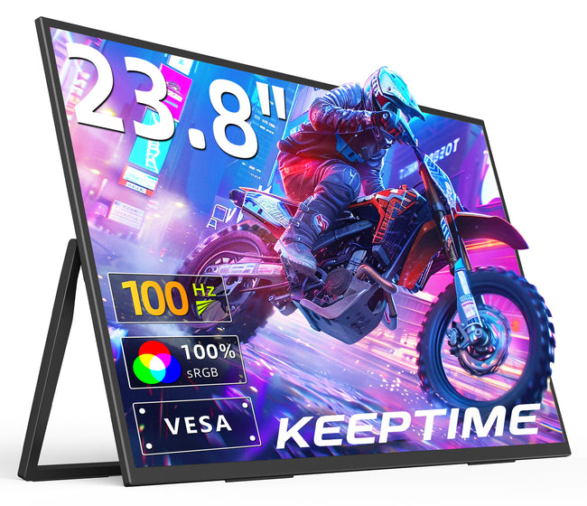 23.8" Portable Monitor, 1080P 100Hz VESA Large Laptop Screen, USB C/HDMI Second Display with Speakers, Laptop Screen Extender for Windows/Mac/Android/IOS/PS4/Switch/Xbox Hover Image