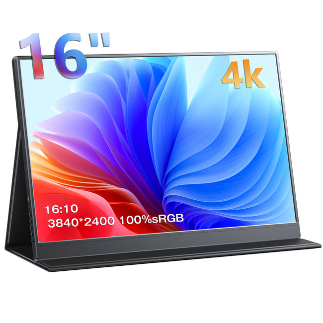 KEEPTIME モバイルモニター 4k モバイルディスプレイ 16 インチ3840x2400 黄金比16:10 色深度10bit 400cd/㎡ 高輝度 IPSパネル 100%sRGB広色域 ポータブルモニター 超軽量 スピーカー内蔵 マグネット保護カバー付き Hover Image