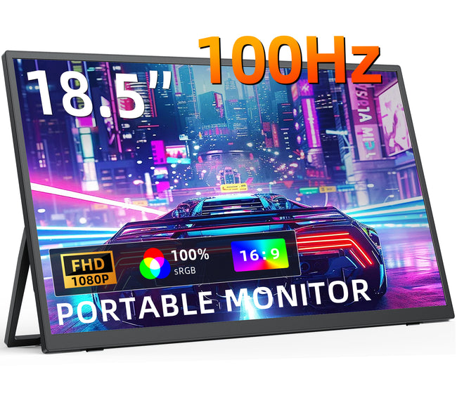 KEEPTIME 18.5" Portable Monitor, 100Hz FHD IPS Travel Display with Stand, Large 1080P Laptop Monitor for Gaming & Work Hover Image