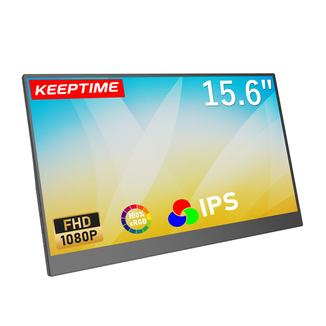 KEEPTIME 15.6” Portable Monitor, FHD 1080P IPS Display, 100% sRGB, 300-nit High Brightness, Lightweight Thin USB-C Mobile Screen, Mini HDMI, Plug-and-Play for Laptop/Phone/Switch/PS5 Hover Image