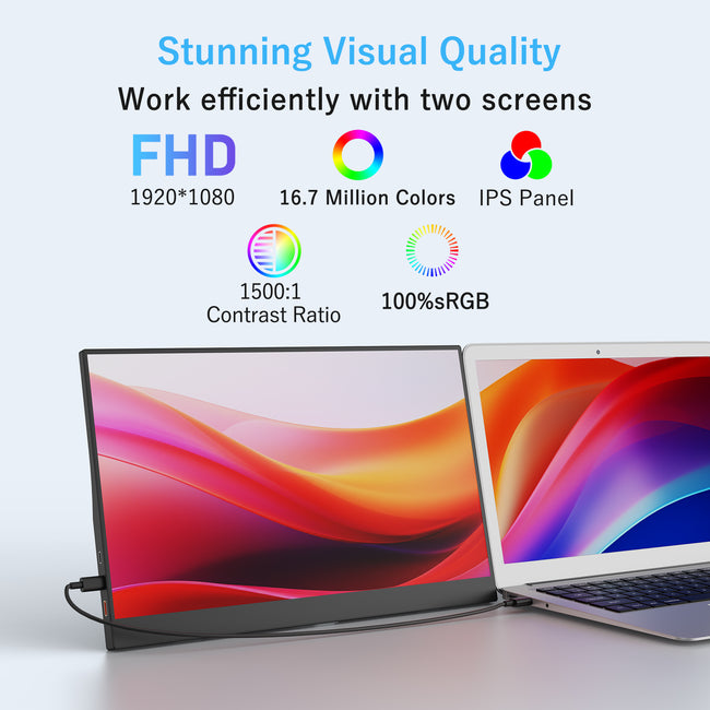 KEEPTIME 15.6” Portable Monitor, FHD 1080P IPS Display, 100% sRGB, 300-nit High Brightness, Lightweight Thin USB-C Mobile Screen, Mini HDMI, Plug-and-Play for Laptop/Phone/Switch/PS5 Main Image