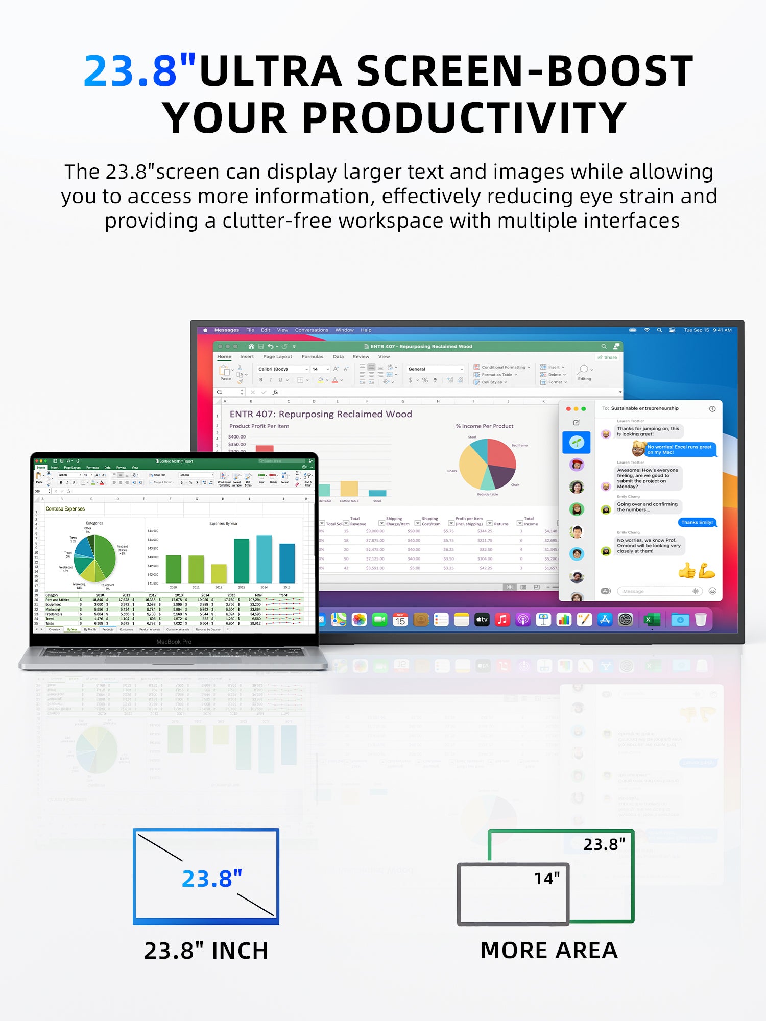 23.8" Portable Monitor, 1080P 100Hz VESA Large Laptop Screen, USB C/HDMI Second Display with Speakers, Laptop Screen Extender for Windows/Mac/Android/IOS/PS4/Switch/Xbox