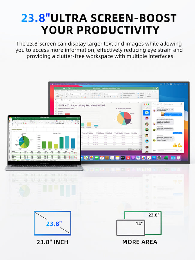 23.8" Portable Monitor, 1080P 100Hz VESA Large Laptop Screen, USB C/HDMI Second Display with Speakers, Laptop Screen Extender for Windows/Mac/Android/IOS/PS4/Switch/Xbox Main Image