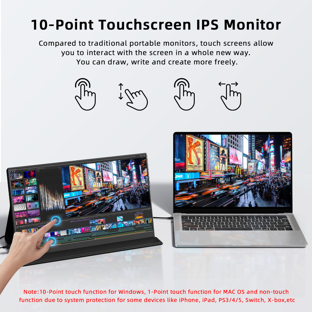 KEEPTIME 15.6" Portable Touchscreen Monitor FHD 1080P IPS Display, External Second Screen for Laptop PC Mac Switch Xbox PS5, USB-C & HDMI, Built-in Speakers, 10-Point Touch
