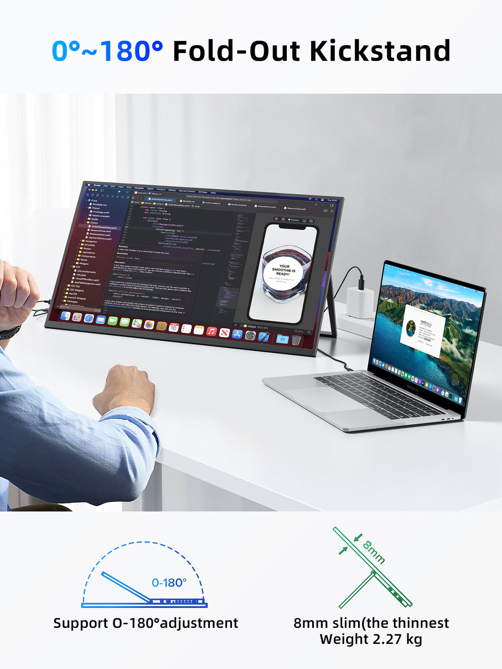 23.8" Portable Monitor, 1080P 100Hz VESA Large Laptop Screen, USB C/HDMI Second Display with Speakers, Laptop Screen Extender for Windows/Mac/Android/IOS/PS4/Switch/Xbox