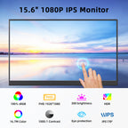 KEEPTIME 15.6" Portable Touchscreen Monitor FHD 1080P IPS Display, External Second Screen for Laptop PC Mac Switch Xbox PS5, USB-C & HDMI, Built-in Speakers, 10-Point Touch