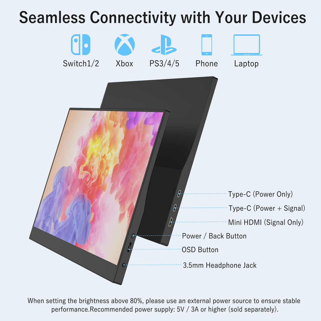 KEEPTIME 15.6” Portable Monitor, FHD 1080P IPS Display, 100% sRGB, 300-nit High Brightness, Lightweight Thin USB-C Mobile Screen, Mini HDMI, Plug-and-Play for Laptop/Phone/Switch/PS5