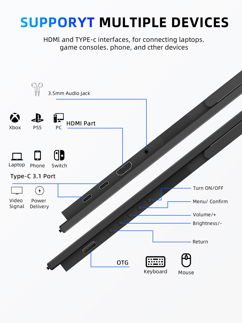 23.8" Portable Monitor, 1080P 100Hz VESA Large Laptop Screen, USB C/HDMI Second Display with Speakers, Laptop Screen Extender for Windows/Mac/Android/IOS/PS4/Switch/Xbox