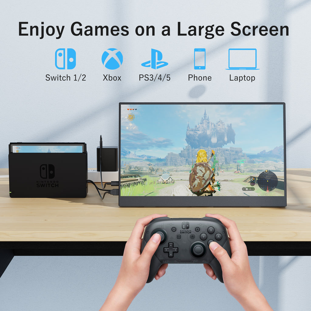 KEEPTIME 15.6” Portable Monitor, FHD 1080P IPS Display, 100% sRGB, 300-nit High Brightness, Lightweight Thin USB-C Mobile Screen, Mini HDMI, Plug-and-Play for Laptop/Phone/Switch/PS5