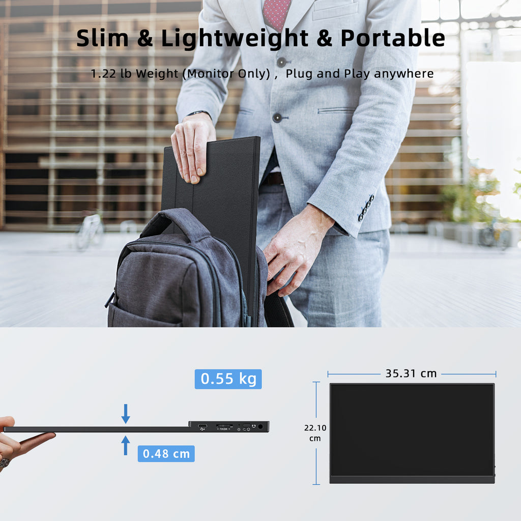 KEEPTIME 15.6" Portable Touchscreen Monitor FHD 1080P IPS Display, External Second Screen for Laptop PC Mac Switch Xbox PS5, USB-C & HDMI, Built-in Speakers, 10-Point Touch
