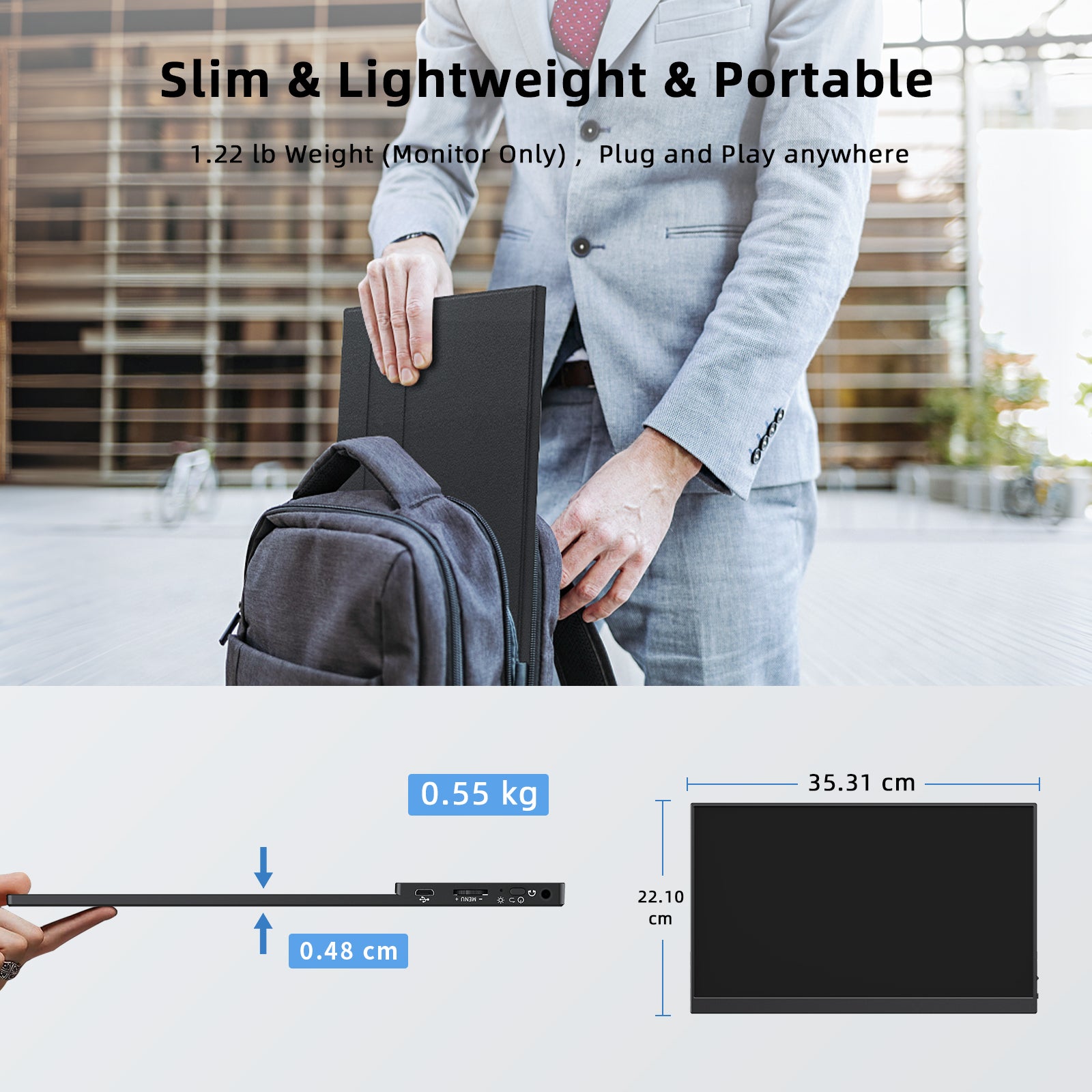 KEEPTIME 15.6" Portable Touchscreen Monitor FHD 1080P IPS Display, External Second Screen for Laptop PC Mac Switch Xbox PS5, USB-C & HDMI, Built-in Speakers, 10-Point Touch