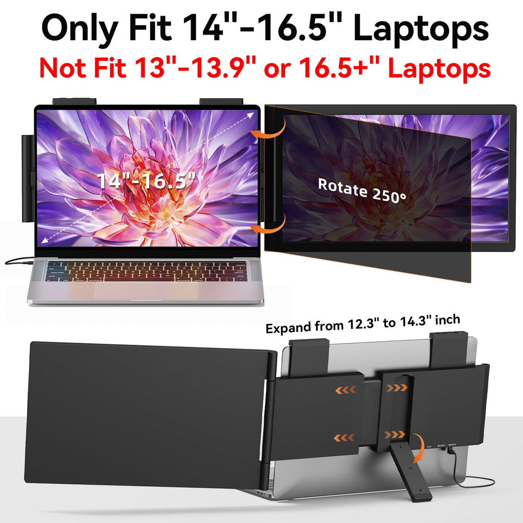 KEEPTIME Laptop Screen Extender, 14" FHD 1080P IPS Laptop Monitor Extender Dual Screen, Portable Monitor for Laptops 14-16.5" with USB-C/HDMI Port, Plug n Play for Windows/Mac/Android/Switch/PS5