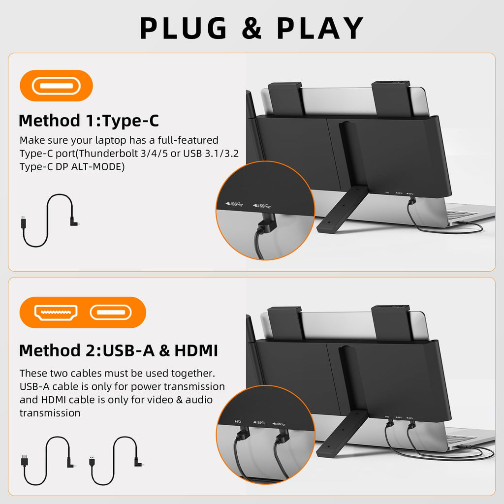 KEEPTIME Laptop Screen Extender, 14" FHD 1080P IPS Laptop Monitor Extender Dual Screen, Portable Monitor for Laptops 14-16.5" with USB-C/HDMI Port, Plug n Play for Windows/Mac/Android/Switch/PS5