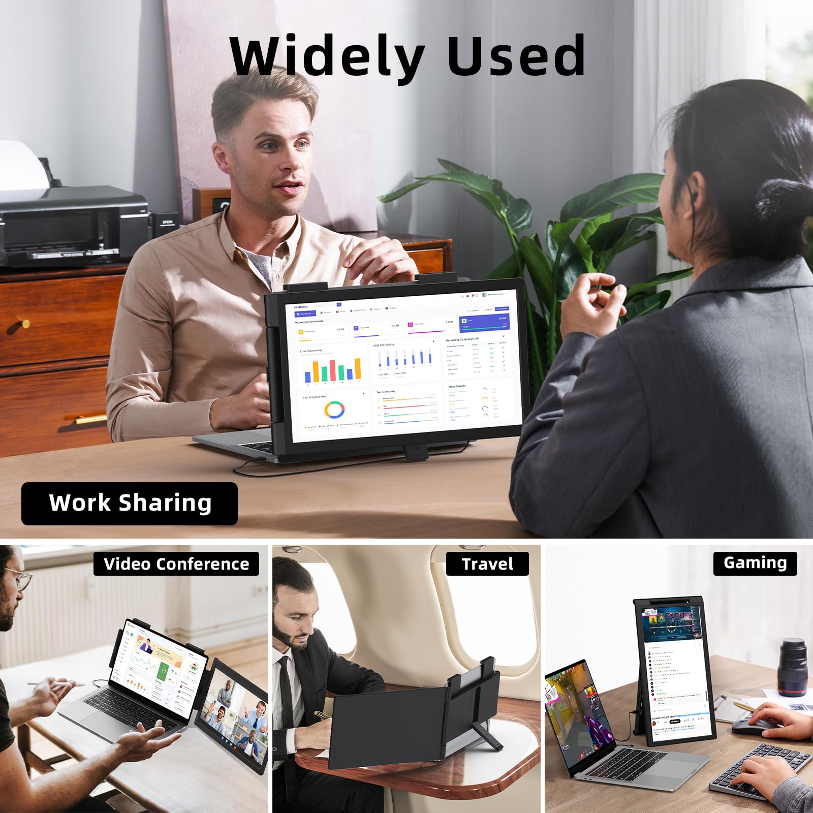 KEEPTIME Laptop Screen Extender, 14" FHD 1080P IPS Laptop Monitor Extender Dual Screen, Portable Monitor for Laptops 14-16.5" with USB-C/HDMI Port, Plug n Play for Windows/Mac/Android/Switch/PS5
