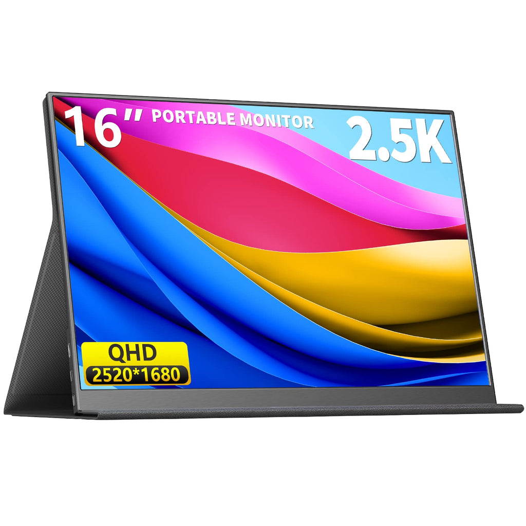 2.5K Portable Gaming Monitor, 16" 2520x1680 1500:1 IPS Laptop Monitor, Slim Lightweight USB C HDMI Computer Display, Gaming Screen with Speakers, Travel Monitor for Mac PC Phone PS4/5 Xbox Switch