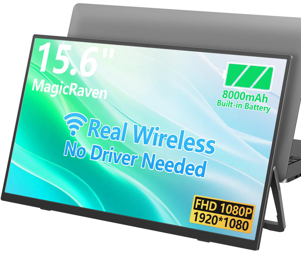 KEEPTIME 8000 mAh Wireless Portable Monitor, 15.6" 1080P IPS Laptop Screen, Second Computer Gaming Display with Speakers, Travel Monitor for Windows/Mac/Android/iOS/Gaming Console