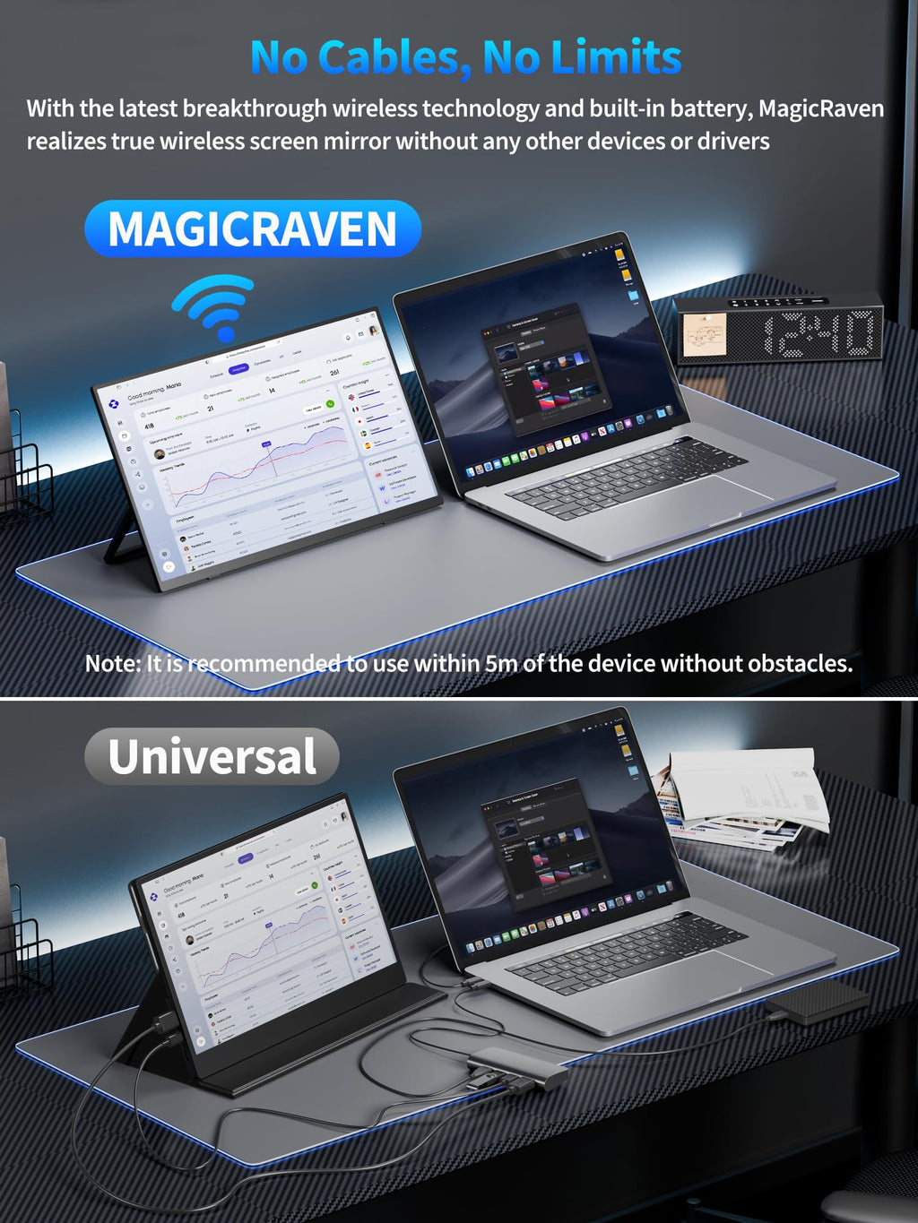 KEEPTIME 8000 mAh Wireless Portable Monitor, 15.6" 1080P IPS Laptop Screen, Second Computer Gaming Display with Speakers, Travel Monitor for Windows/Mac/Android/iOS/Gaming Console