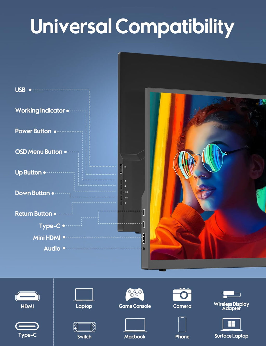 KEEPTIME 18.5" Portable Monitor, 100Hz FHD IPS Travel Display with Stand, Large 1080P Laptop Monitor for Gaming & Work