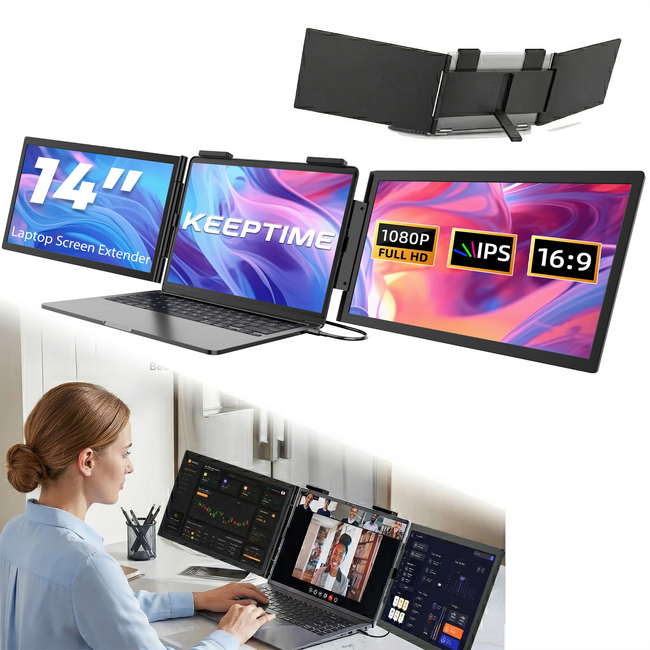 Dual Laptop Screen Extender, 14 Inch FHD 1080P IPS Portable Monitor for 13 to 16.5-Inch Displays, USB-C Plug and Play, Compatible with Windows/Mac/Android/Switch/PS5/Xbox Hover Image