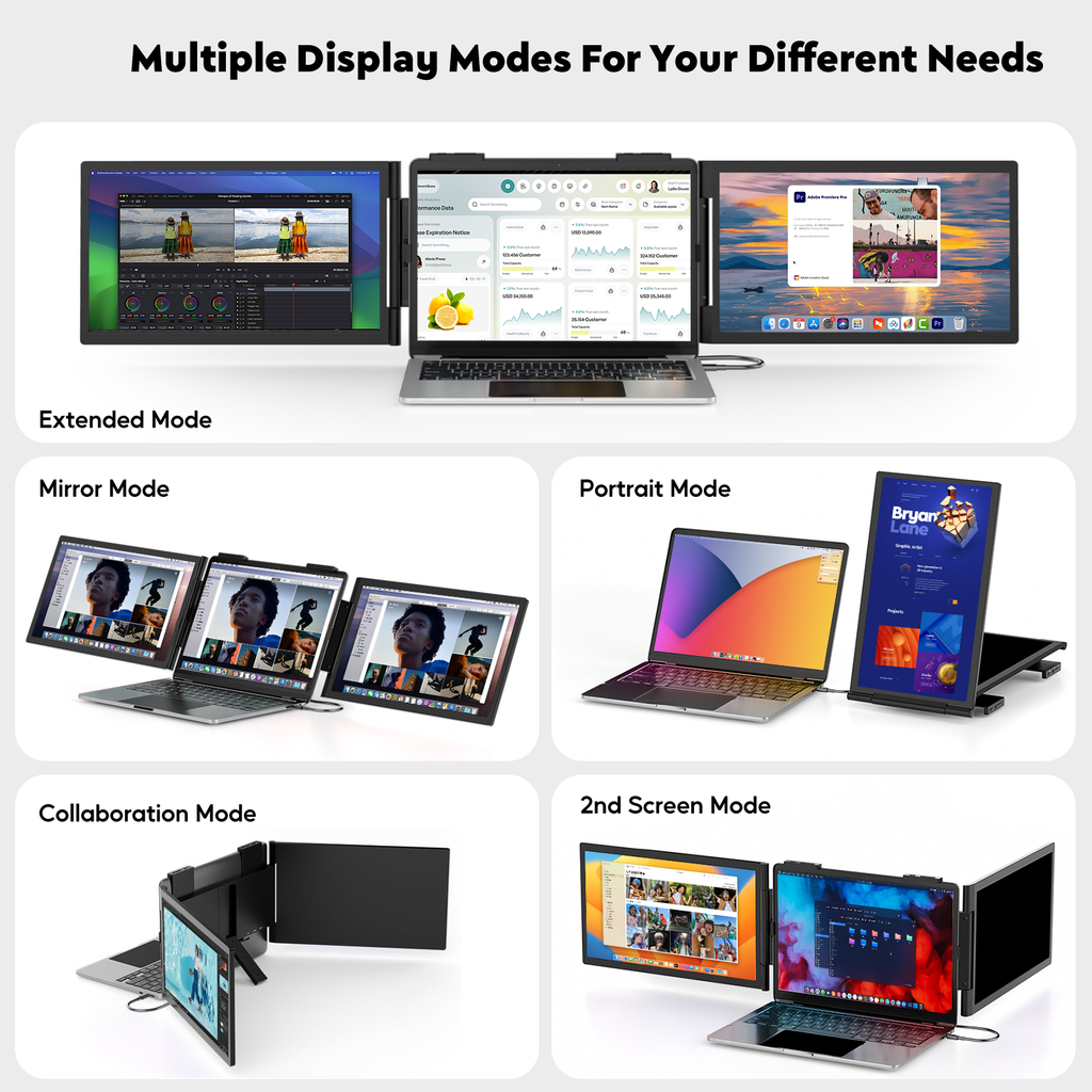 Dual Laptop Screen Extender, 14 Inch FHD 1080P IPS Portable Monitor for 13 to 16.5-Inch Displays, USB-C Plug and Play, Compatible with Windows/Mac/Android/Switch/PS5/Xbox