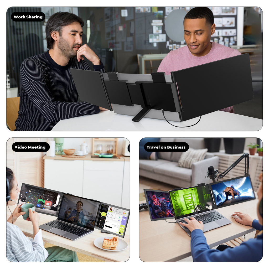 Dual Laptop Screen Extender, 14 Inch FHD 1080P IPS Portable Monitor for 13 to 16.5-Inch Displays, USB-C Plug and Play, Compatible with Windows/Mac/Android/Switch/PS5/Xbox