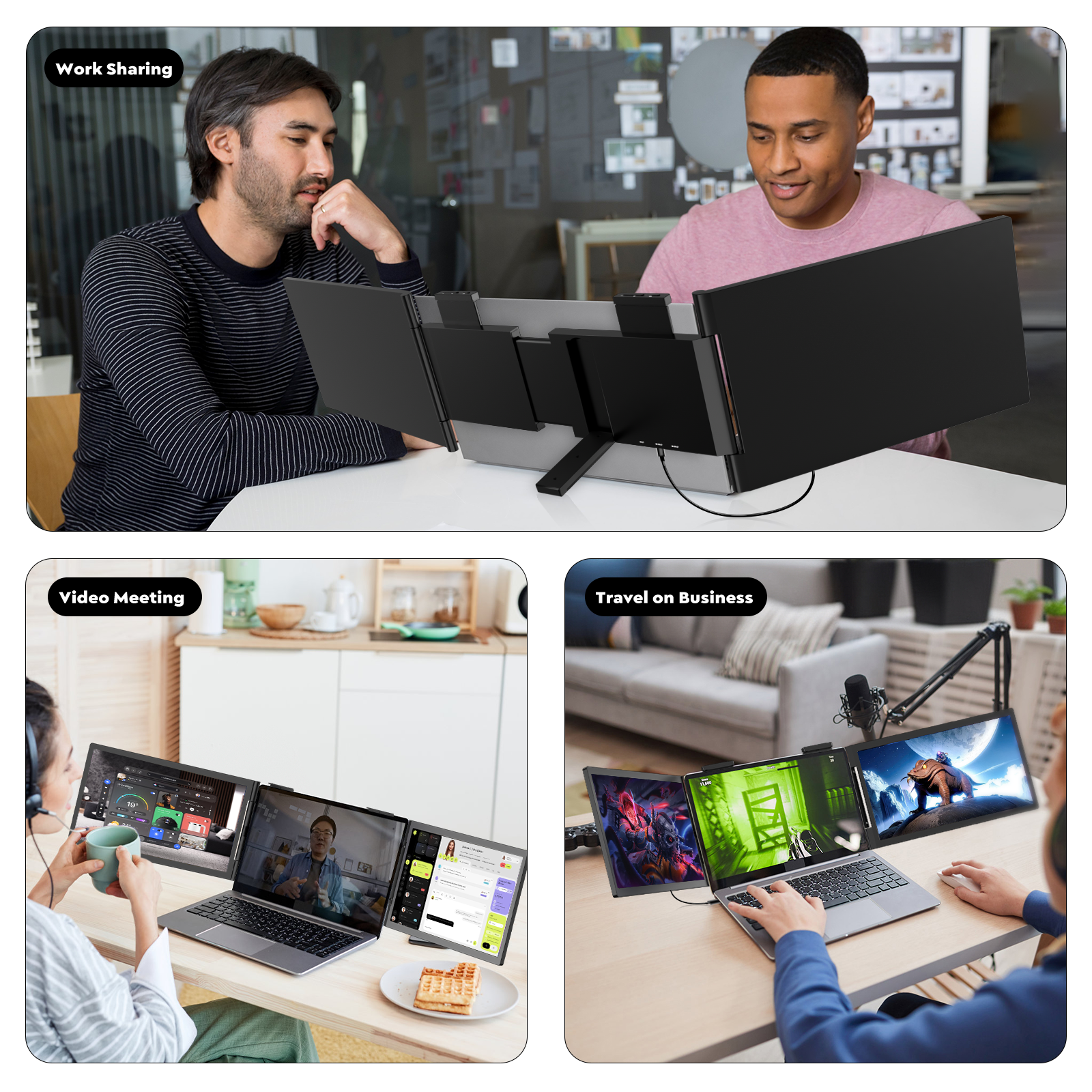 Dual Laptop Screen Extender, 14 Inch FHD 1080P IPS Portable Monitor for 13 to 16.5-Inch Displays, USB-C Plug and Play, Compatible with Windows/Mac/Android/Switch/PS5/Xbox