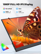 KEEPTIME 15.6" Portable Monitor Zero Frame, Ultra Slim 1080P FHD 100% sRGB IPS Display, Plug & Play Second Screen for Windows Mac Android Switch PS5